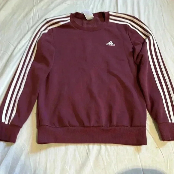 Adidas burgundy 3 striped crewneck sweatshirt size small - Picture 2 of 6